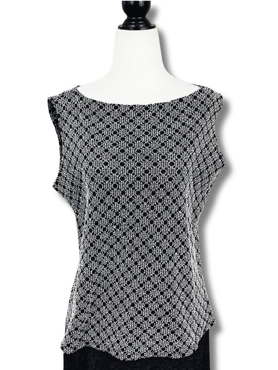 Nicola Tops - NICOLA Vintage geometric stitching black lace sleeveless shirt Y2K MEDIUM LARGE